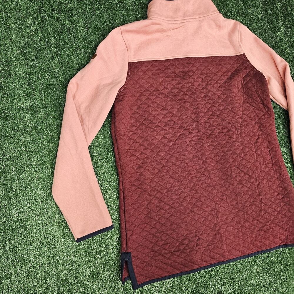 L.L. Bean Womens Quilted Sweatshirt Mock Neck Tunic Colorblock Maroon Pink Large - Picture 5 of 10